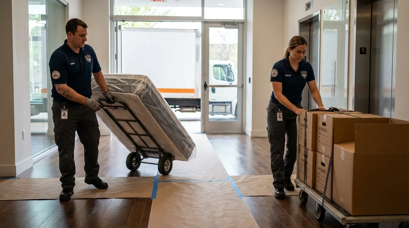 Professional apartment movers loading elevator in Chelsea, AL
